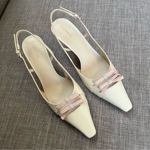 Reformation Noreen Slingback Pump White and Pink Bow Heel